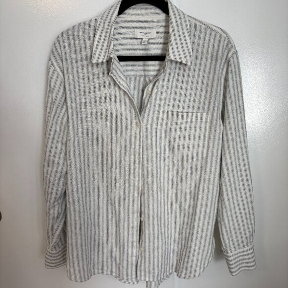 Banana Republic Classic Linen-Blend Shirt - White Stripe - Medium - Picture 2 of 6